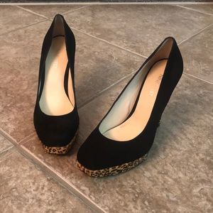 Swede animal print square toe heels